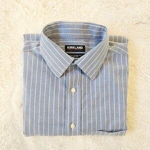 Kirkland Signature Men's Tailored Fit Dress Striped Shirt Non-Iron Size 16 34/35